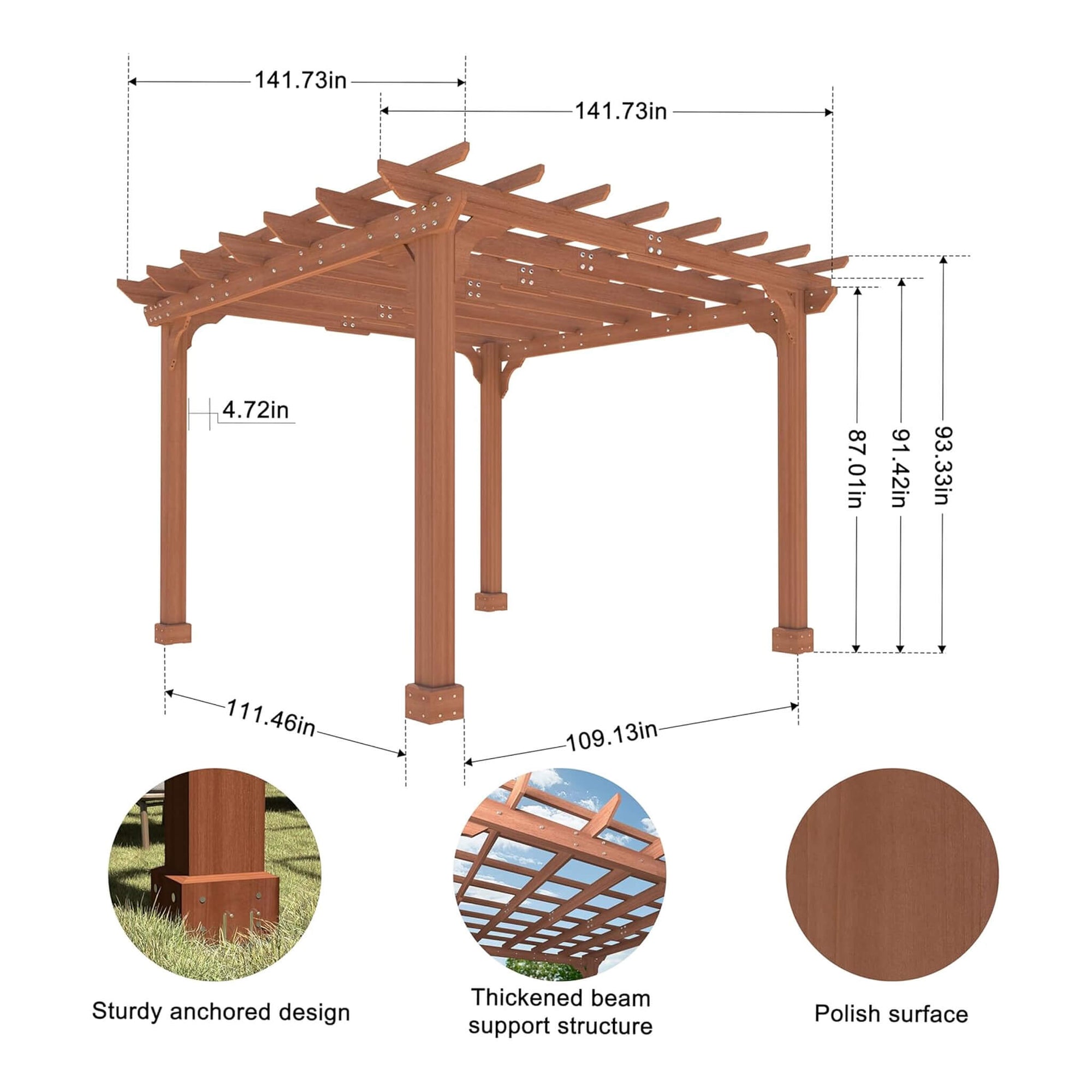 Premium Outdoor Cedar Wood Pergola With Slatted Roof