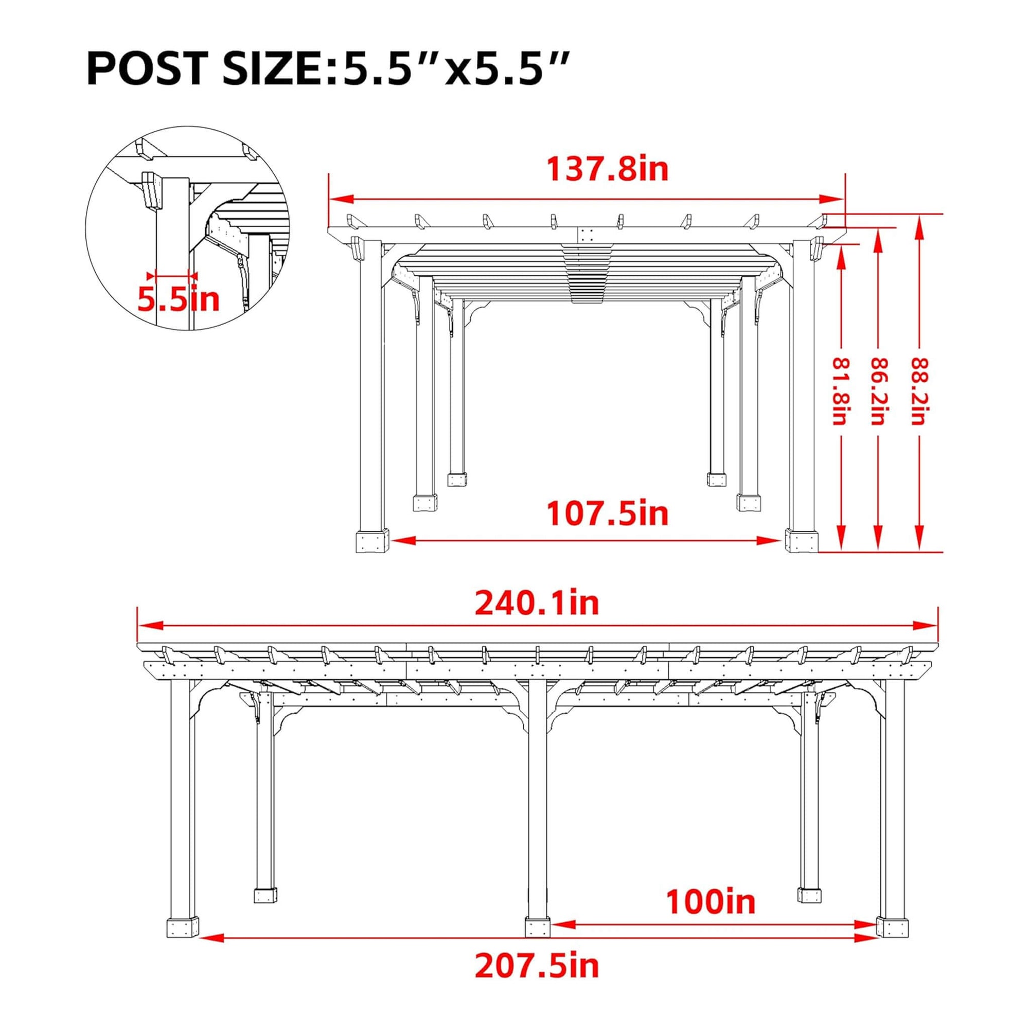 Premium Outdoor Cedar Wood Pergola With Slatted Roof