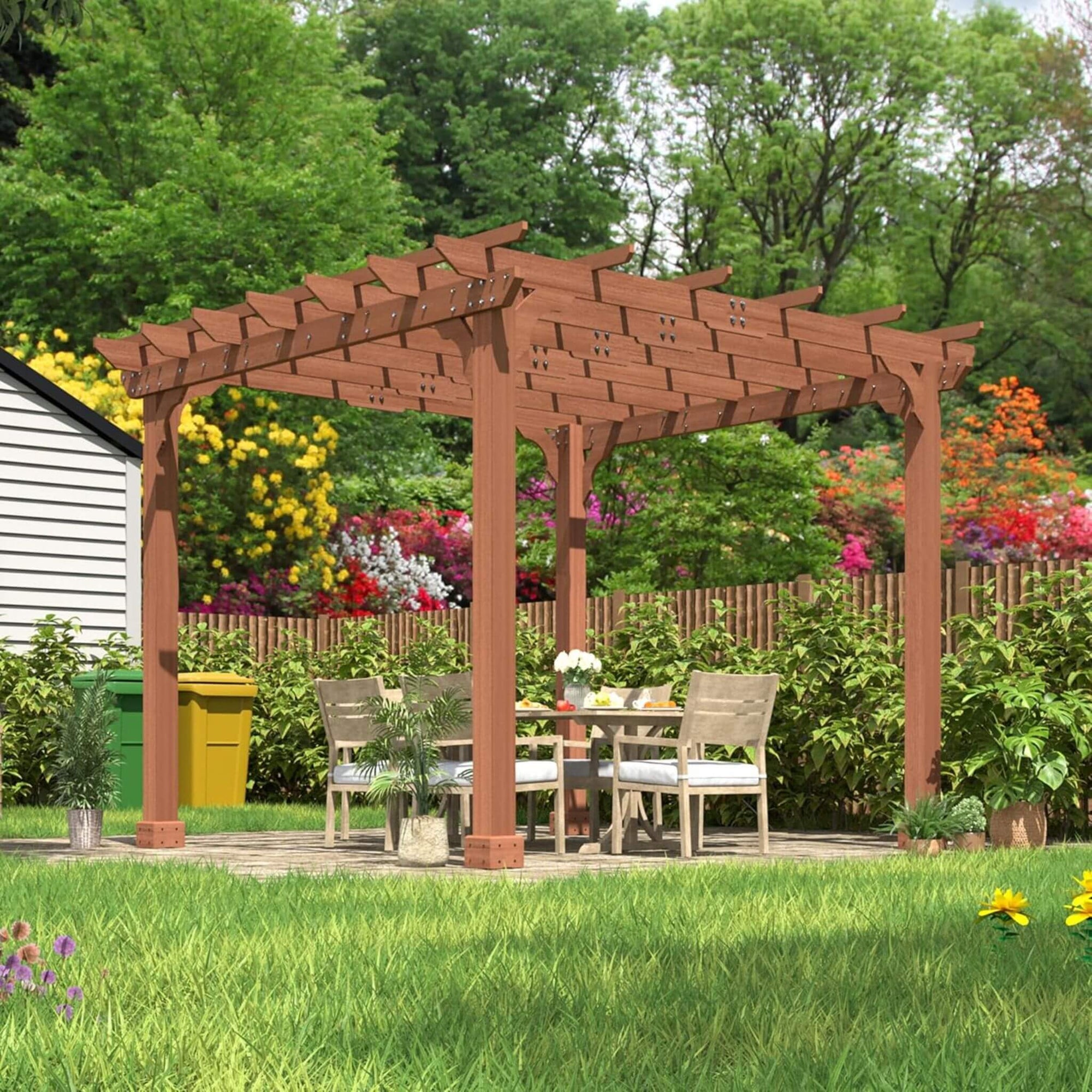 Premium Outdoor Cedar Wood Pergola With Slatted Roof