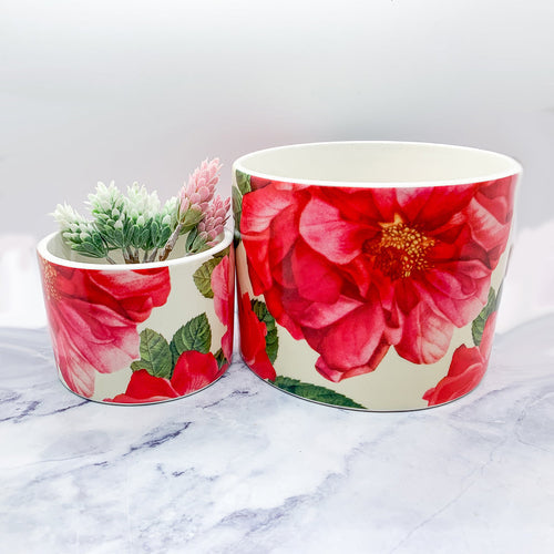 Rose Floral Cachepot Vase - Rose Pattern Planter Large Candle Holder